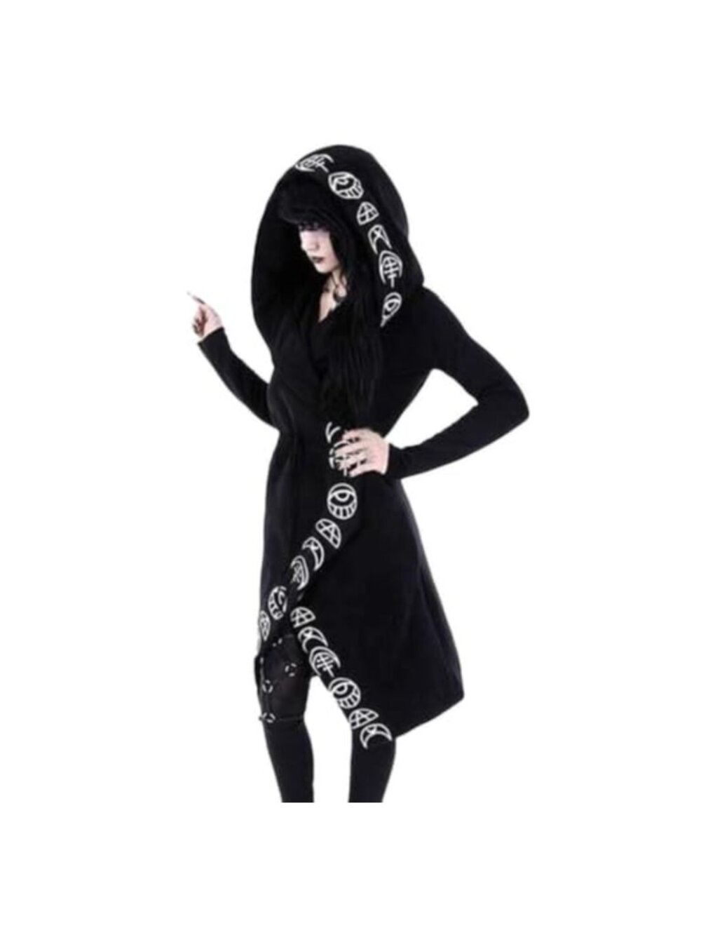 Women's Moon Print Long Sleeve Cloak Top Gothic Witchcraft Punk Casual Cardigan